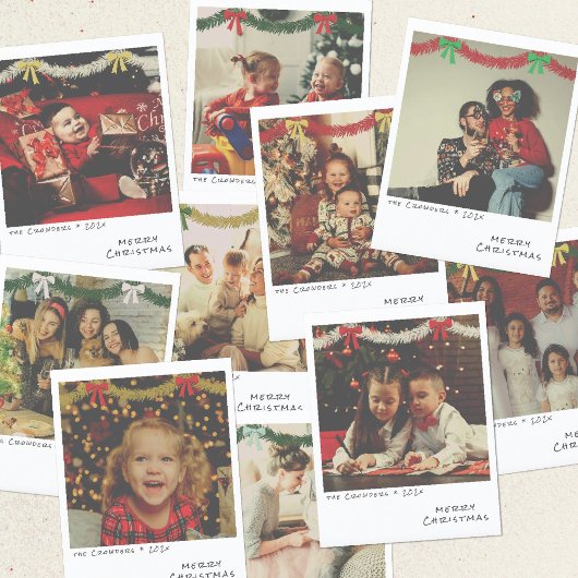 Carte photo de Noël Retro - Red & Gold Garland