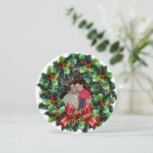 Carte photo de Noël ronde couronne (Debout devant)
