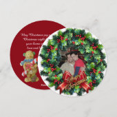 Carte photo de Noël ronde couronne (Devant / Derrière)