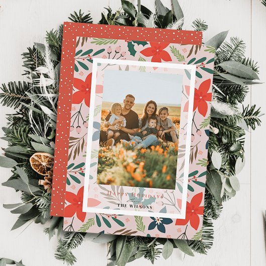 Carte photo de Noël rose floral