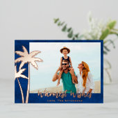 Carte photo de Noël rose Gold Foil Palm Tree (Debout devant)