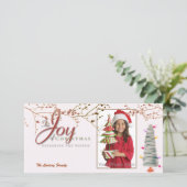 Carte photo de Noël rose joyeux (Debout devant)
