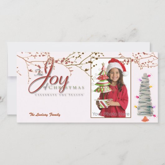 Carte photo de Noël rose joyeux (Devant)