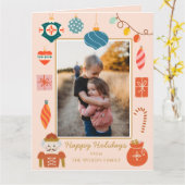 Carte photo de Noël rose | Ornement de Noël (Fleur jaune)