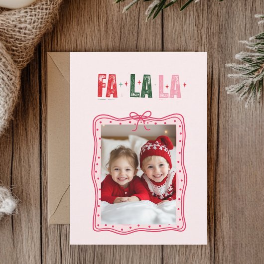 Carte photo de Noël rose personnalisée | Fa La La