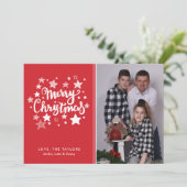 Carte photo de Noël rouge et blanc étoile (Debout devant)
