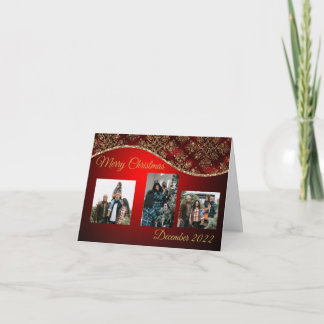 Carte photo de Noël rouge et or