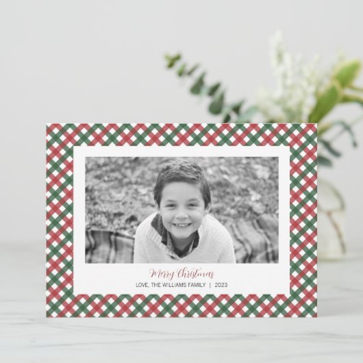 Carte photo de Noël rouge et vert (Debout devant)