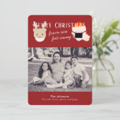 Carte photo de Noël rouge père Noël & Reindeer Mas (Debout devant)