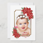 Carte photo de Noël Rouge Poinsettie Bordure blanc (Devant)
