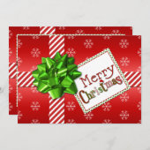 Carte photo de Noël rouge, vert, blanc rayé 2 (Devant / Derrière)