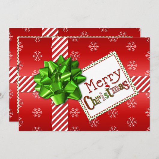 Carte photo de Noël rouge, vert, blanc rayé 2 (Devant / Derrière)