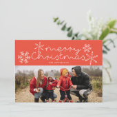 Carte photo de Noël rouge Whimsical Snowflakes (Debout devant)