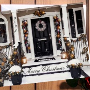 Carte Photo de Noël rustique en noir et blanc