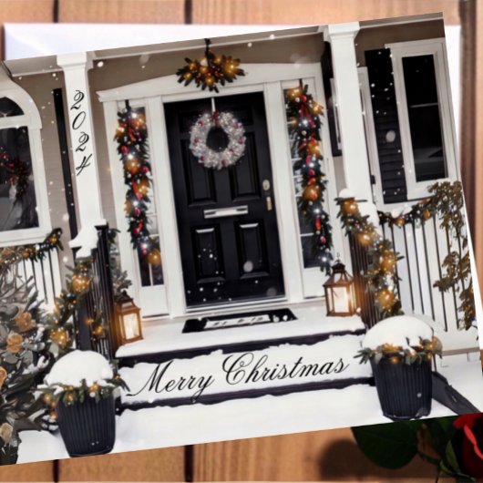 Carte Photo de Noël rustique en noir et blanc