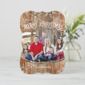 Carte photo de Noël rustique, Snowflakes sur bois (Debout devant)