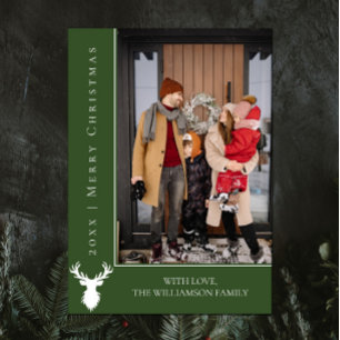Carte photo de Noël simple Reindeer Vert