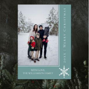 Carte photo de Noël simple Snowflon TURQUOISE