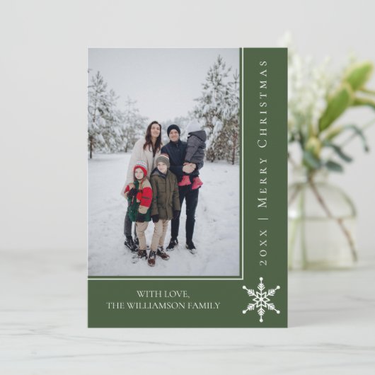 Carte photo de Noël simple Snowflon | Vert (Debout devant)