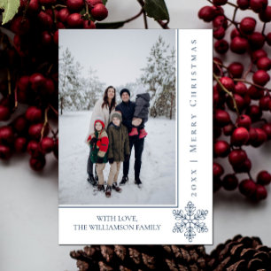 Carte photo de Noël Snowflake moderne Bleu