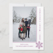 Carte photo de Noël Snowflake moderne | Magenta (Devant)