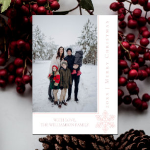 Carte photo de Noël Snowflake moderne Rose