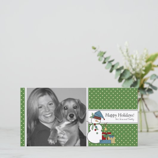 Carte photo de Noël Snowman {green} (Debout devant)