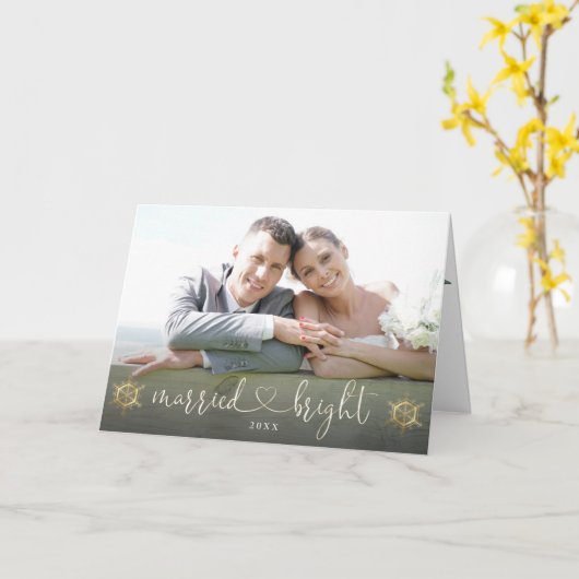 Carte Photo De Noël Unique Mariée Et Lumineuse Script (Fleur jaune)