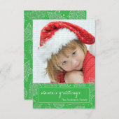 Carte photo de Noël vert et blanc (Devant / Derrière)