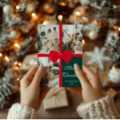 Carte photo de Noël vert foncé avec Bow rouge