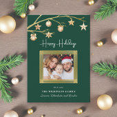 Carte photo de Noël verte et Gold minimale