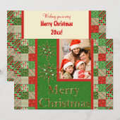 Carte photo de Noël verte, rouge et crème (Devant / Derrière)