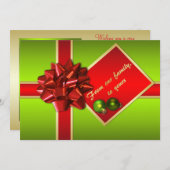 Carte photo de Noël verte, rouge et or (Devant / Derrière)
