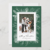 Carte photo de Noël Vintage cadre végétal vert (Devant)