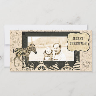 Carte photo de Noël vintage ivoire et noir zèbre