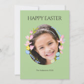 Carte photo de Pâques avec cadre floral - Vert (Devant)
