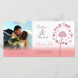 Carte photo de pissenlit de rose de Merci de