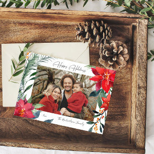 Carte Photo de Poinsettia pour les Fêtes Joyeuses