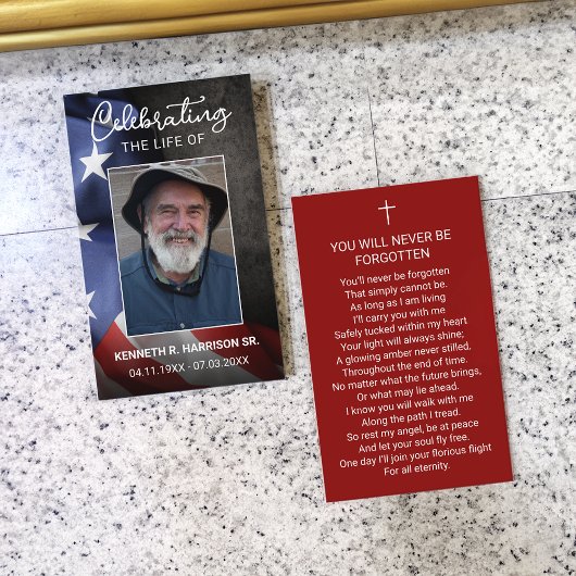 CARTE PHOTO de prière commémorative du drapeau amé