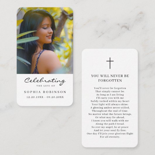 Carte photo de prière commémorative funéraire simp (Devant / Derrière)