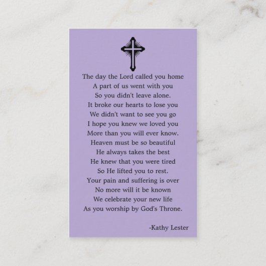 Carte photo de prière commémorative funéraire simp (Dos)