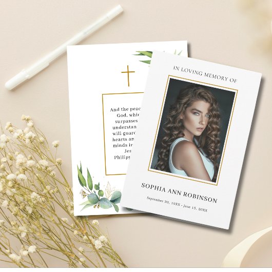 Carte photo de prière commémorative funéraire simp