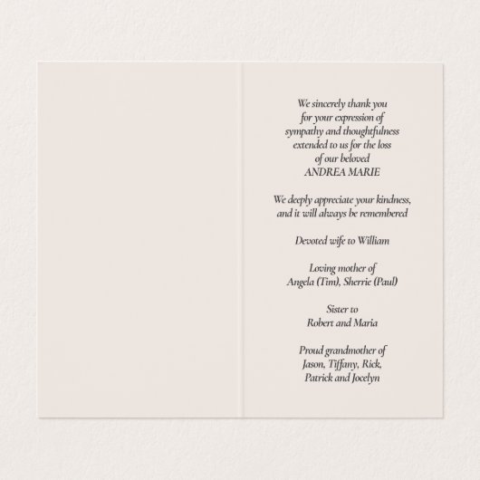 Carte photo de prière commémorative funéraire simp (Intérieur déplié)