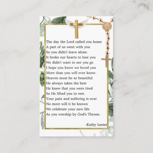 Carte photo de prière commémorative moderne or bot (Dos)