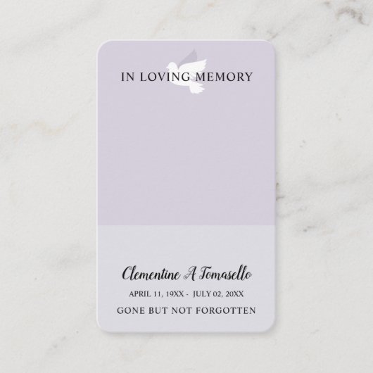 Carte photo de prière funéraire de Dove (Devant)