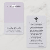 Carte photo de prière funéraire de Dove (Devant / Derrière)