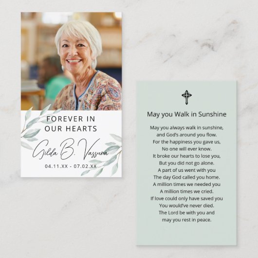 Carte photo de prière funéraire de Foliage (Devant / Derrière)