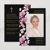 Carte photo de prière funéraire rose Floral (Devant / Derrière)