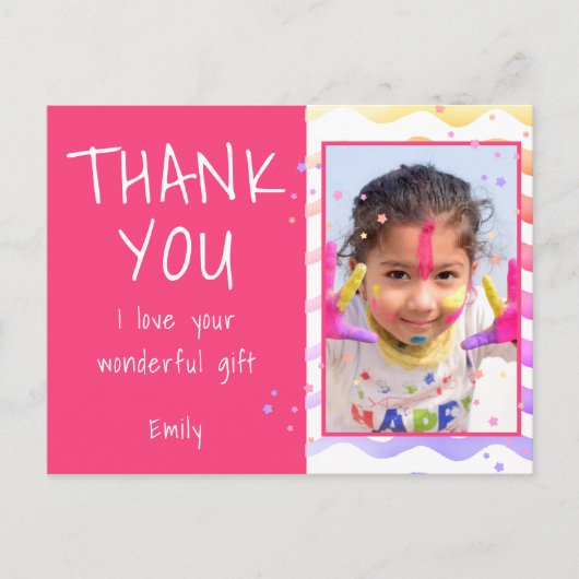 Carte photo de remerciement d'anniversaire rose po (Devant)