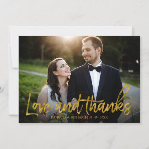 Carte Photo de remerciement de mariage en feuille d'or L